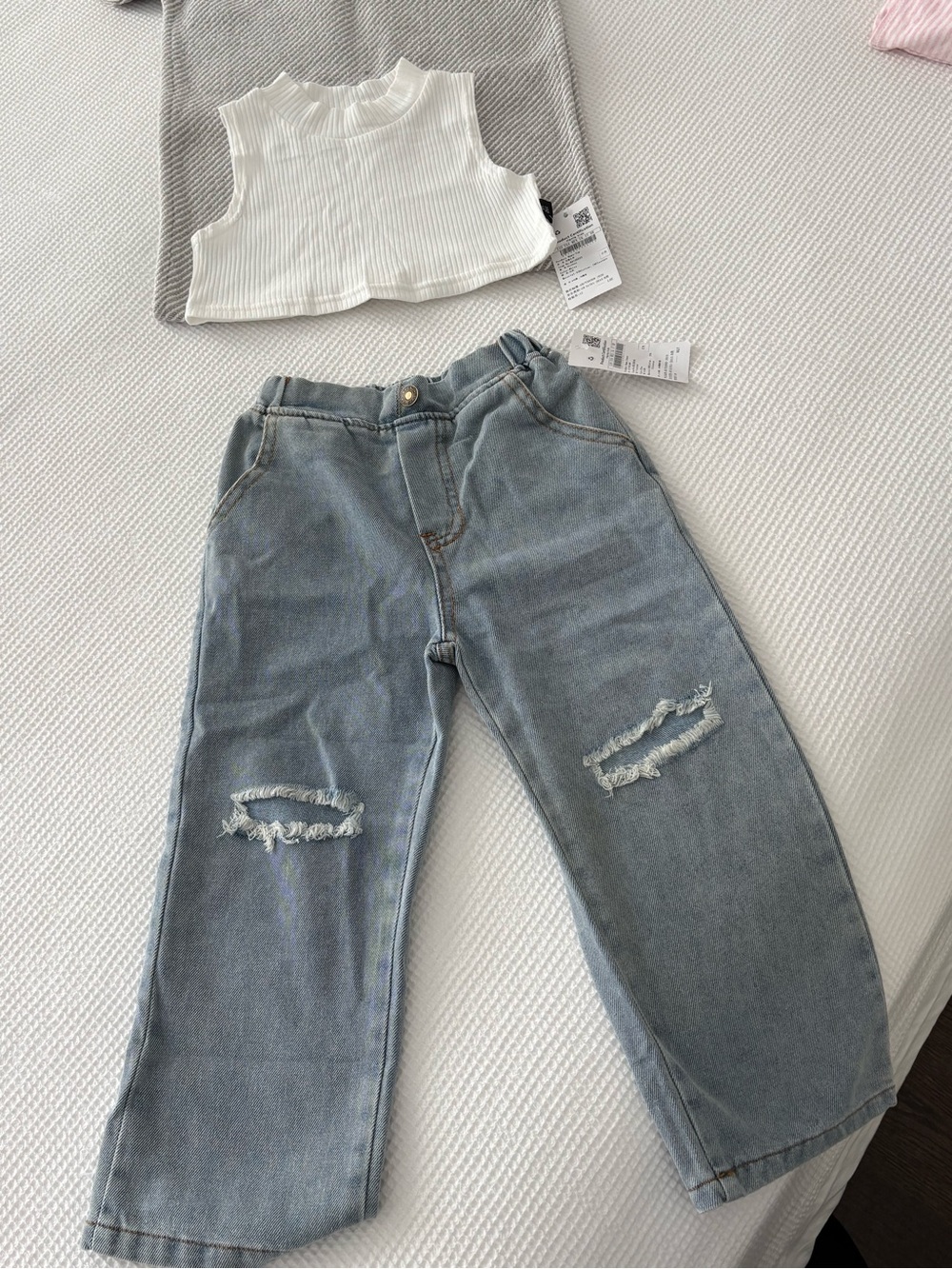 Light Blue Distressed Kids Jeans - Casual Relaxed Fit